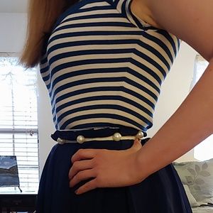 Navy and cream striped shirt